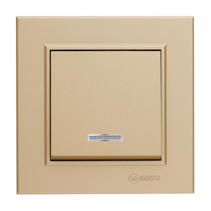 Переключатель 1-кл. СП Karea 10А IP20 латунь с подсветкой Makel 56057025