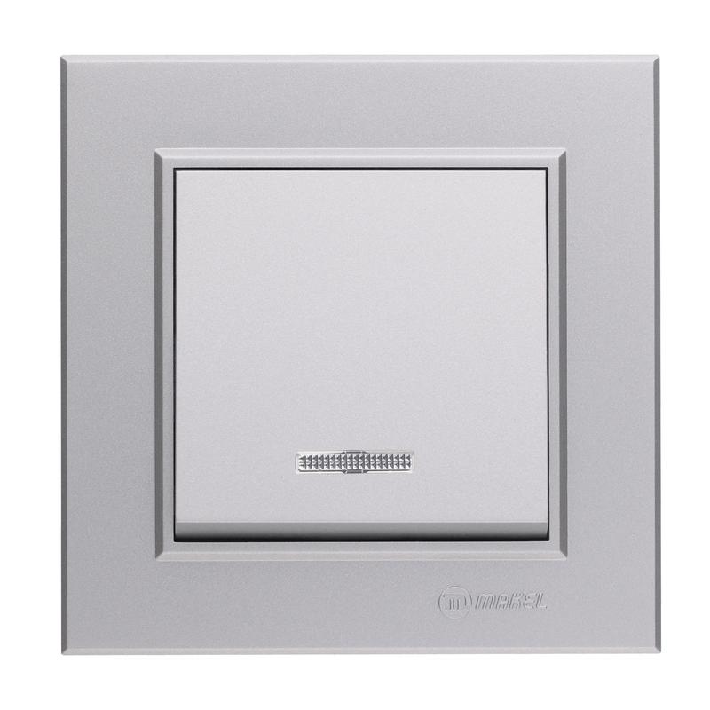 Переключатель 1-кл. СП Karea 10А IP20 серебр. с подсветкой Makel 56065025