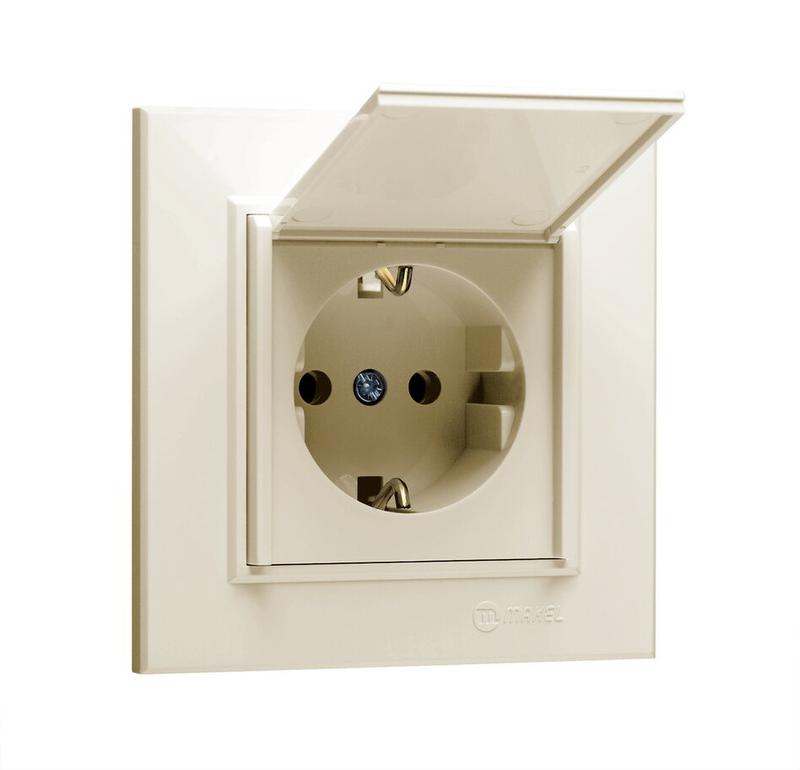 Розетка с/з и крышкой СП Karea 16А IP20 крем. Makel 56010029
