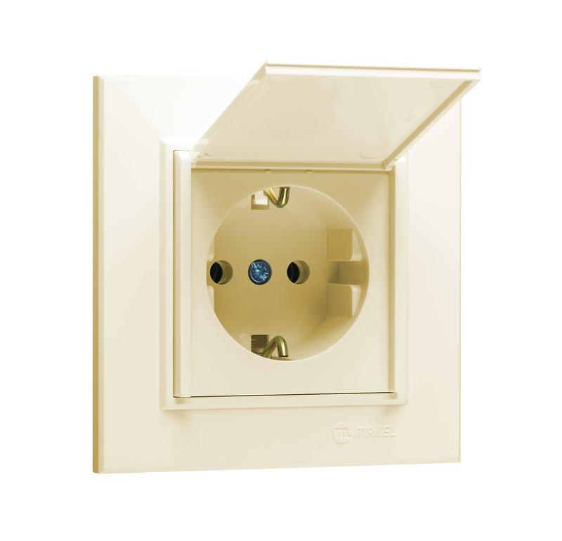 Розетка с/з и крышкой СП Karea 16А IP20 крем. Makel 56010099