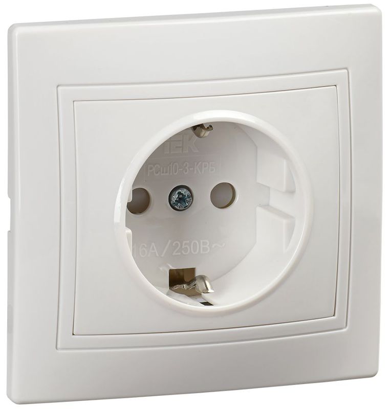 Розетка 1-м СП Кварта РСш10-3-КРБ 16А с заземл. защ. шторки PC бел. GENERICA KV-R14-16-PC-K01