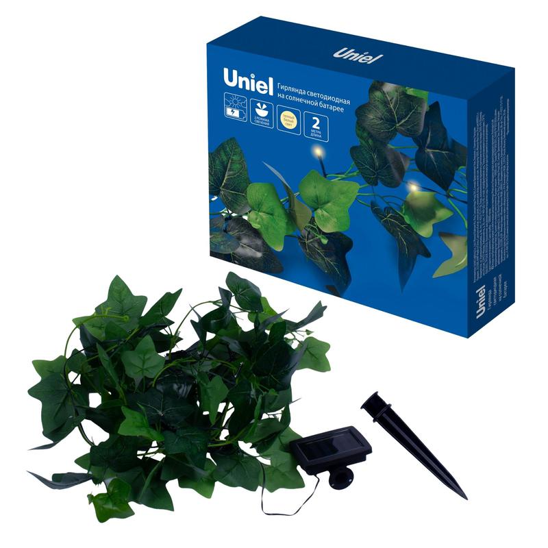 Гирлянда светодиодная садовая "Плющ" USL-S-135/PT2000 IVY 20LED тепл. бел. IP44 на солнечн. батарее аккум. Ni-Mh 1хAA (в компл.) Uniel UL-00009374
