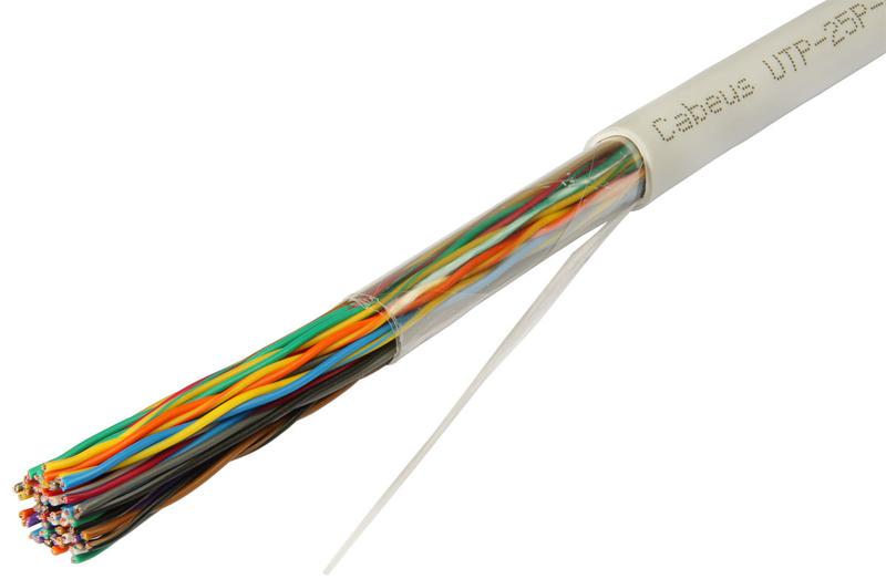 Кабель витая пара UTP (U/UTP) кат.3 25 пар 24 AWG ОЖ solid PVC нг(А)-LS UTP-25P-Cat.3-IN Cabeus 7279c