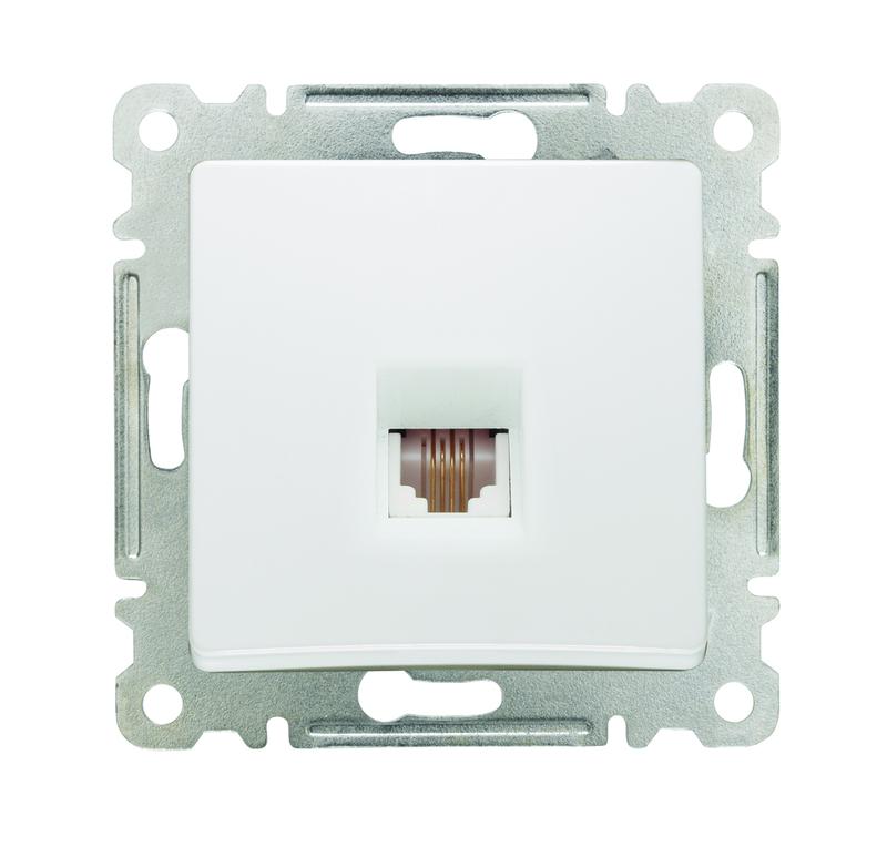 Розетка телефонная Lillium TF евро стандарт с панелью механизм бел. Makel 30001014