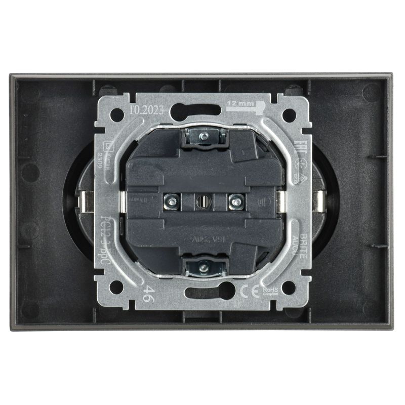 Розетка 2-м СП BRITE РС12-3-БрС 16А в сборе с заземл. без защ. шторок сталь IEK BR-R21-16-K46-F