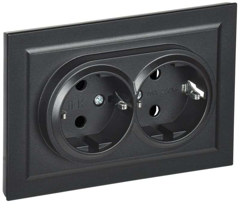 Розетка 2-м СП BRITE РС12-3-БрЧ 16А в сборе с заземл. без защ. шторок черн. IEK BR-R21-16-K02-F