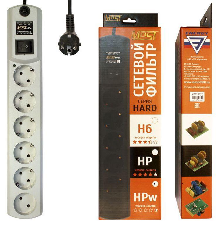 Фильтр сетевой HPw 2м (6 розеток) бел. (коробка) MOST 479629