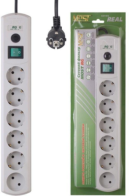 Удлинитель с сетевым фильтром 6х3м RG бел. (коробка) MOST 1012090