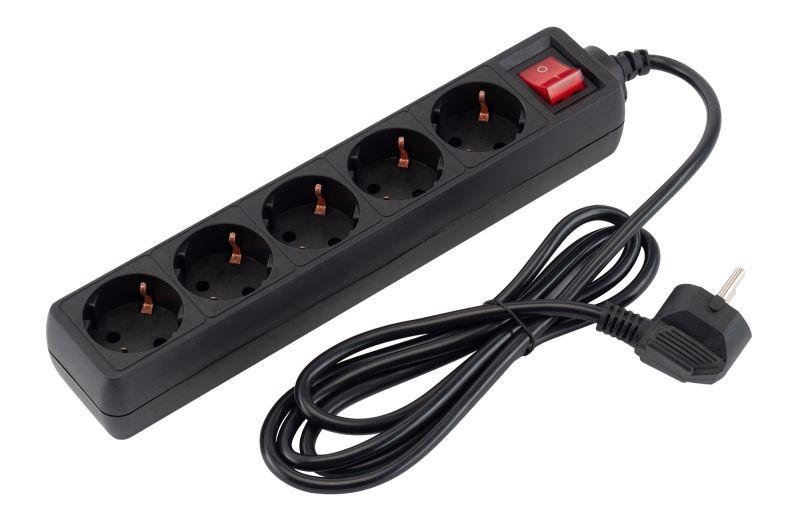 Удлинитель с сетевым фильтром 5х1.8м Pet AP01006-1.8-B черн. (пакет ПЭ) PC PET 619893