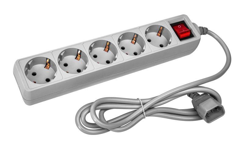 Удлинитель с сетевым фильтром 5х1.8м Pet AP01006-E-G сер. (пакет ПЭ) PC PET 619888