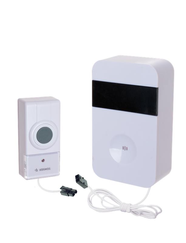 Звонок проводной полиф. 15 мелодий 1 кноп. IP44 бел. (кнопка соединяется кабелем 2м с базой) Космос KOC_AG513C