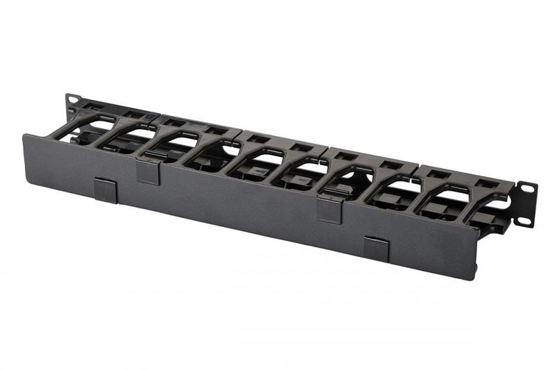 Организатор горизонтальный Т-образн. "пальцы" 19дюйм 1U с крышкой Eurolan 25B-1U-16BL