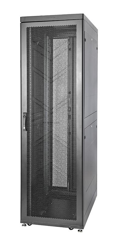 Шкаф Rackcenter D9000 42U 600х1000 передн. дверь перфорир. одностворчат.; задн. дверь перфорир. двухстворчат. черн. Eurolan 60F-42-6A-94BL