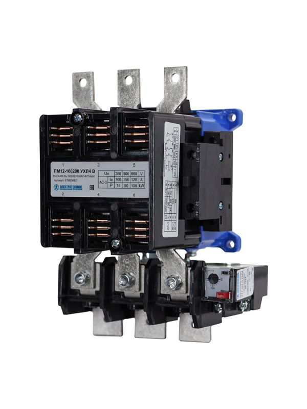 Пускатель электромагнитный ПМ12-160200 УХЛ4 В 180А 380В 2НО+2НЗ IP00 нереверсивный с реле 153-180А Электротехник ET000682