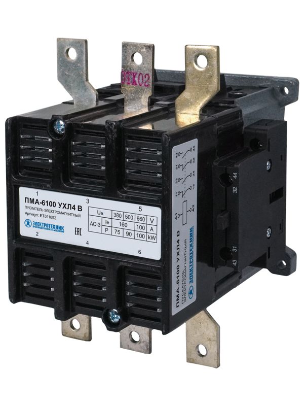 Пускатель ПМА-6100 УХЛ4 В 160А кат. 110В 2НО+2НЗ IP00 без реле Электротехник ET011692