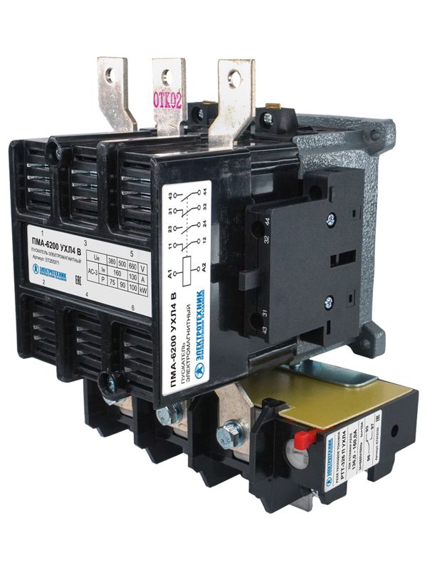 Пускатель ПМА-6200 УХЛ4 В 160А кат. 220В 2НО+2НЗ IP00 с реле РТТ-326 136-160А Электротехник ET255371