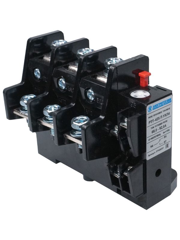 Реле электротепловое токовое РТТ-425 П УХЛ4 80А 68.0 - 92.0А 660В/50Гц 1з+1р ручной возврат IP00 Электротехник ET529227