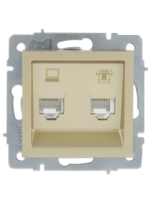 Розетка компьютерная + телефонная 1-м СП Vesna механизм титан LEZARD 742-3788-143
