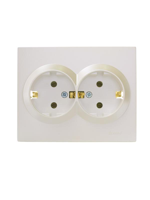 Розетка 2-м СП VESNA с заземл. ПБТ жемчуж./бел. перламутр LEZARD 742-3000-127B