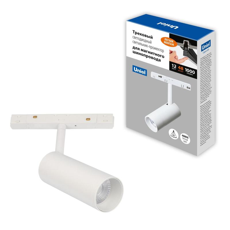 Светильник-прожектор светодиодный трековый ULB-M60-12W/4000K/35 WHITE 4000К 2000лм для магнитн. шинопровода бел. Uniel UL-00008739