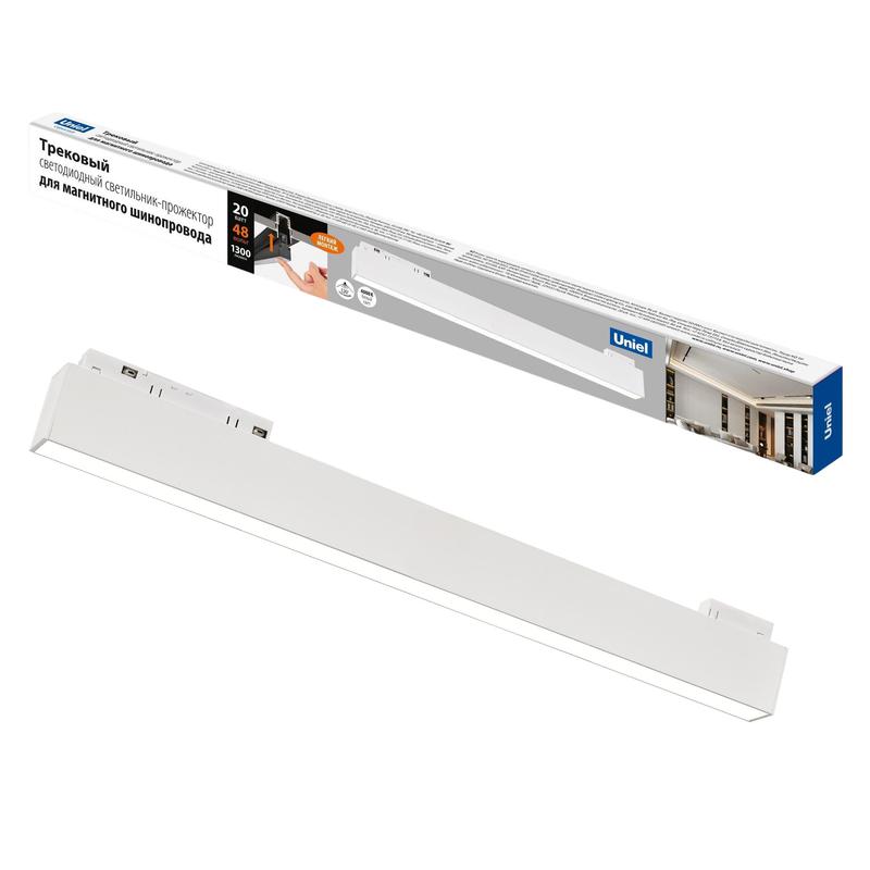 Светильник-прожектор светодиодный трековый ULB-M70-20W/4000K/35 WHITE 4000К 2000лм линейный для магнитн. шинопровода бел. Uniel UL-00008745