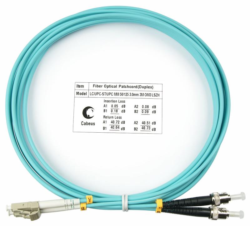 Шнур оптический FOP-50-LC-ST-3m duplex LC-ST 50/125мм OM3 3м LSZH Cabeus 7576c