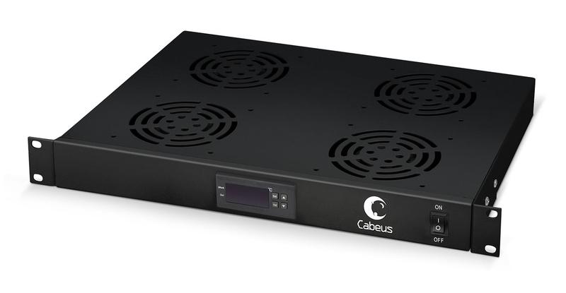 Модуль вентиляторный JG03t-BK 19дюйм 4 вентилятора с цифровым термодатчиком RAL 9004 черн. Cabeus 8616c