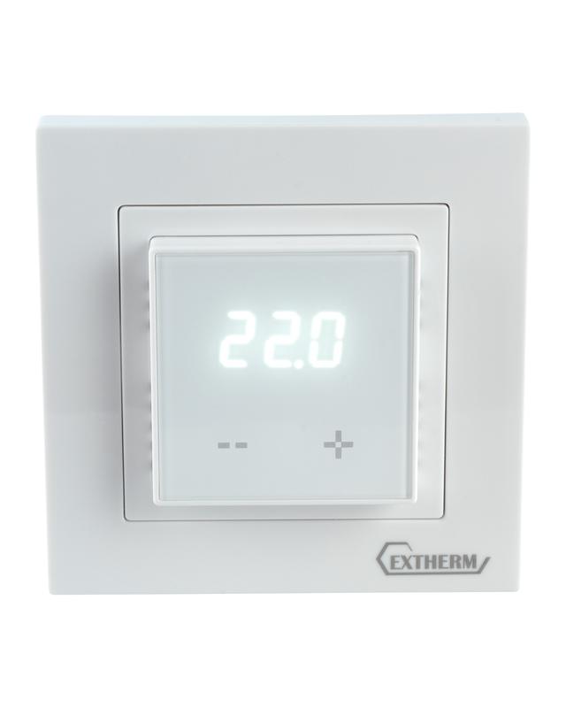 Термостат программируемый с сенсорными кнопками и датчиком темпер. пола без расписания; совместим с рамками с внутрен. размером 56х56мм Schneider Unica; Exxact и Legrand Valena бел. Extherm ET62(43)