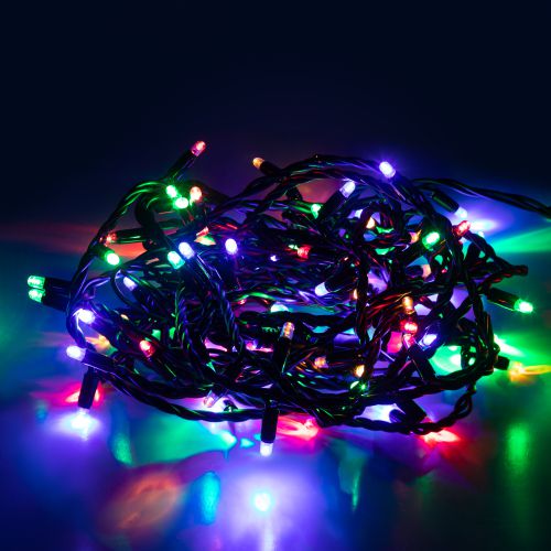 Гирлянда светодиодная "Нить" 10м 100LED мультиколор IP65 новогодняя провод черн. ПВХ (без шнура питания) Эра Б0056016