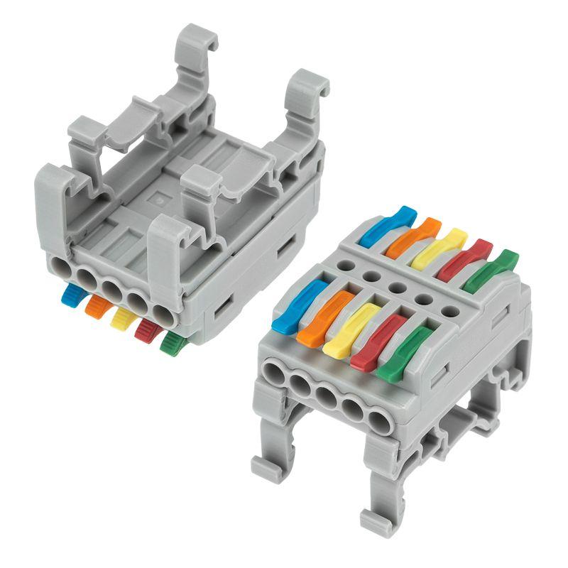 Клемма строительно-монтажная СМК проходная 222-425D 5п 0.08-4кв.мм с креплением на DIN-рейку сер. (уп.4шт) Rexant 07-5236-04