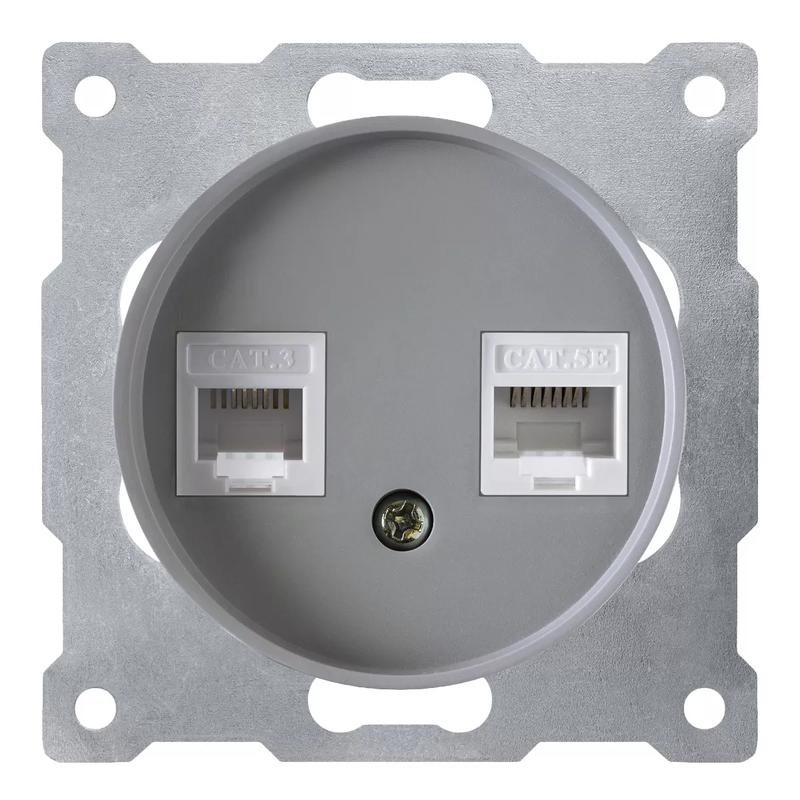 Розетка компьютерная + телефонная 2-м СП Florence RJ45 + RJ11 кат.5E механизм сер. (1E20801302) OneKeyElectro 2172840