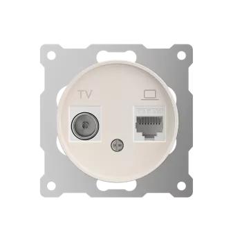 Розетка компьютерная + телевизионная 2-м СП Florence RJ45 + TV кат.5E механизм беж. (1E20811301) OneKeyElectro 7700244