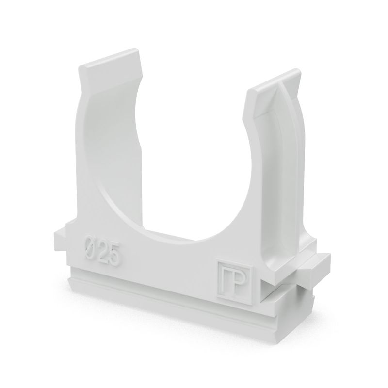 Держатель для труб (клипса) d25мм полистирол бел. (уп.100шт) Промрукав PR.02725б