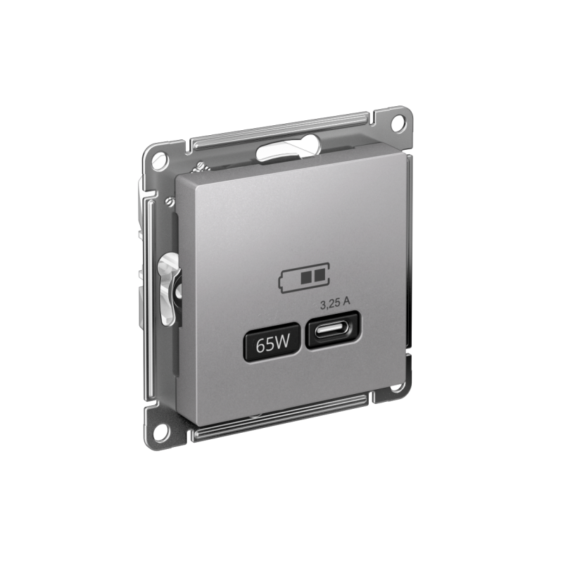 Розетка USB AtlasDesign тип C 65Вт QC PD высокоскор. ЗУ механизм алюм. SE ATN000327