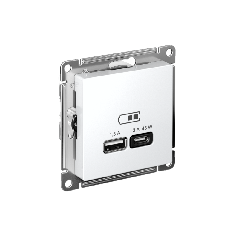 Розетка USB AtlasDesign тип A+C 45Вт QC PD высокоскор. ЗУ механизм бел. SE ATN000129