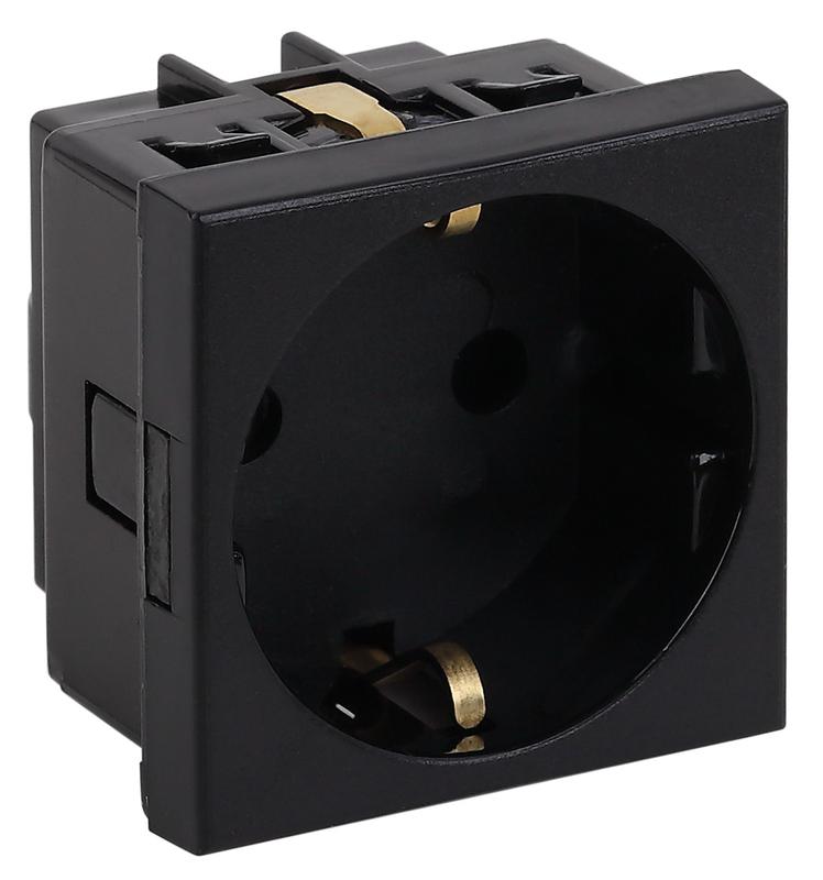 Розетка модульная с заземл. и шторками 45х45мм черн. Ruvinil АДЛ 13-900-Ч