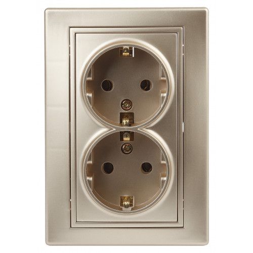 Розетка 2-м СП Plano 1-205-04 16А IP20 250В 2х2P+E Schuko шампань Intro Б0053918