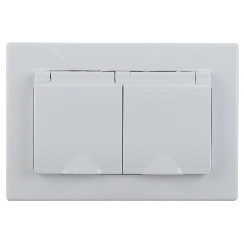 Розетка 2-м СП 16А 250В 2P+E Schuko IP20 с крышкой защ. шторки Plano бел. 1-210-01 Intro Б0053934