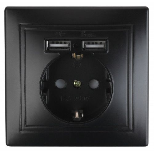 Розетка 1-м СП Plano 1-410-05 16А IP20 + 2хUSB антрацит Intro Б0053946
