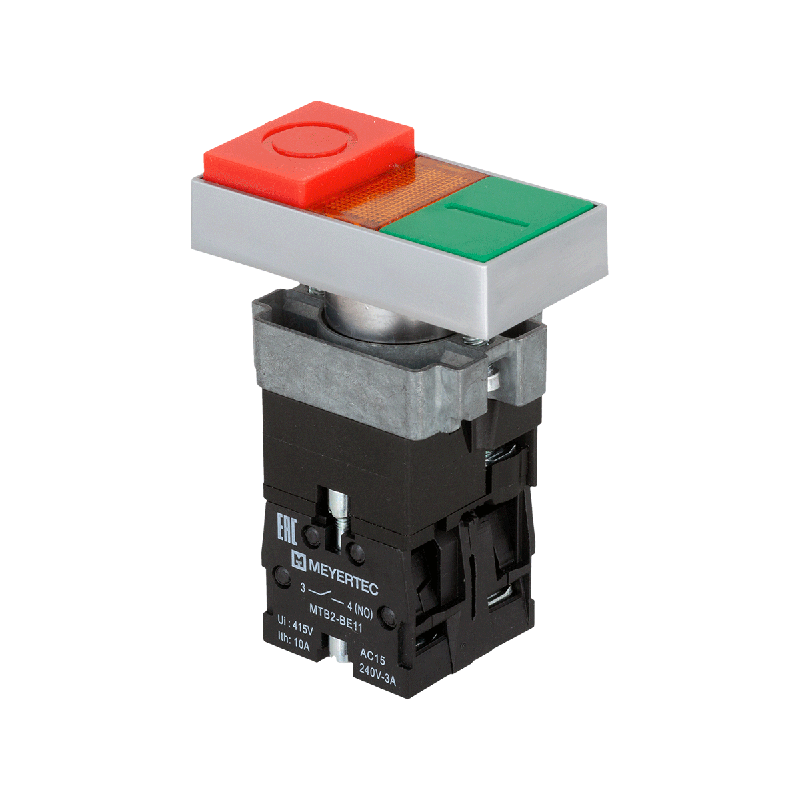 Кнопка двойная с LED подсветкой 220В AC/DC красн./зел. 1NO+1NC выступающий толкатель мет. MTB2-BW8463 ОВЕН 58230