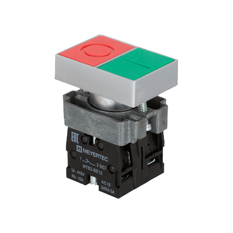 Кнопка двойная красн./зел. 1NO+1NC плоский толкатель мет. MTB2-BLZ1583 ОВЕН 58201