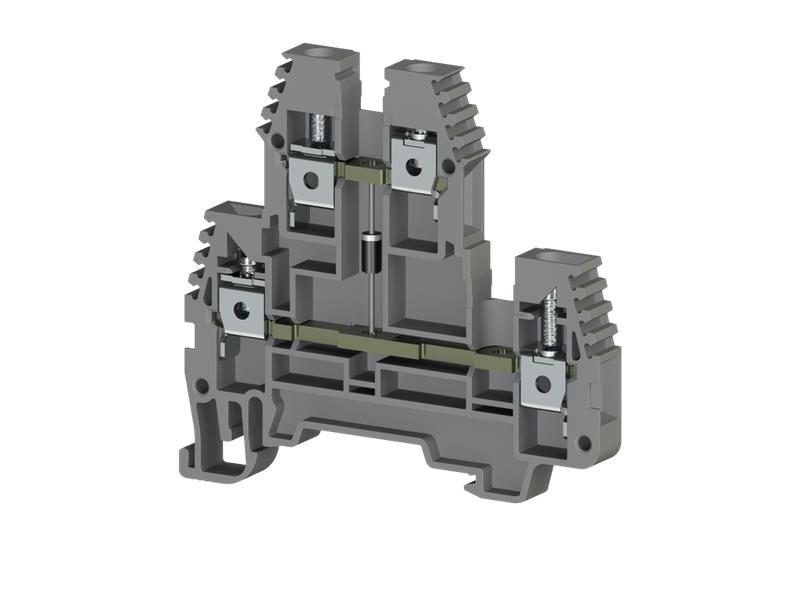 Клеммник 2-х ярусный 4кв.мм с диодом сер. PIK4ND-B Klemsan 319229