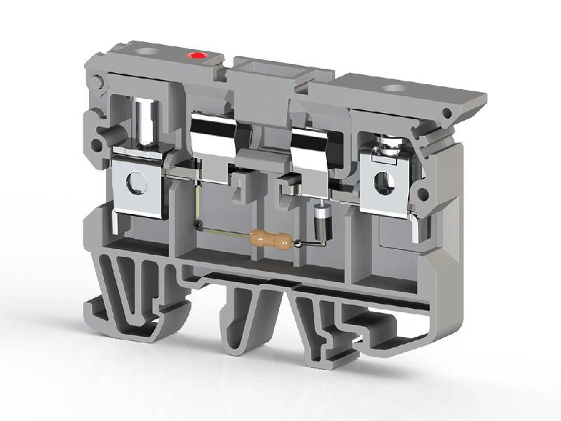 Клеммник с держ. предохр. (5х20 5х25) с индикацией 220В DC на DIN-рейку 6кв.мм сер. ASK 2LD (220 VDC) Klemsan 351629