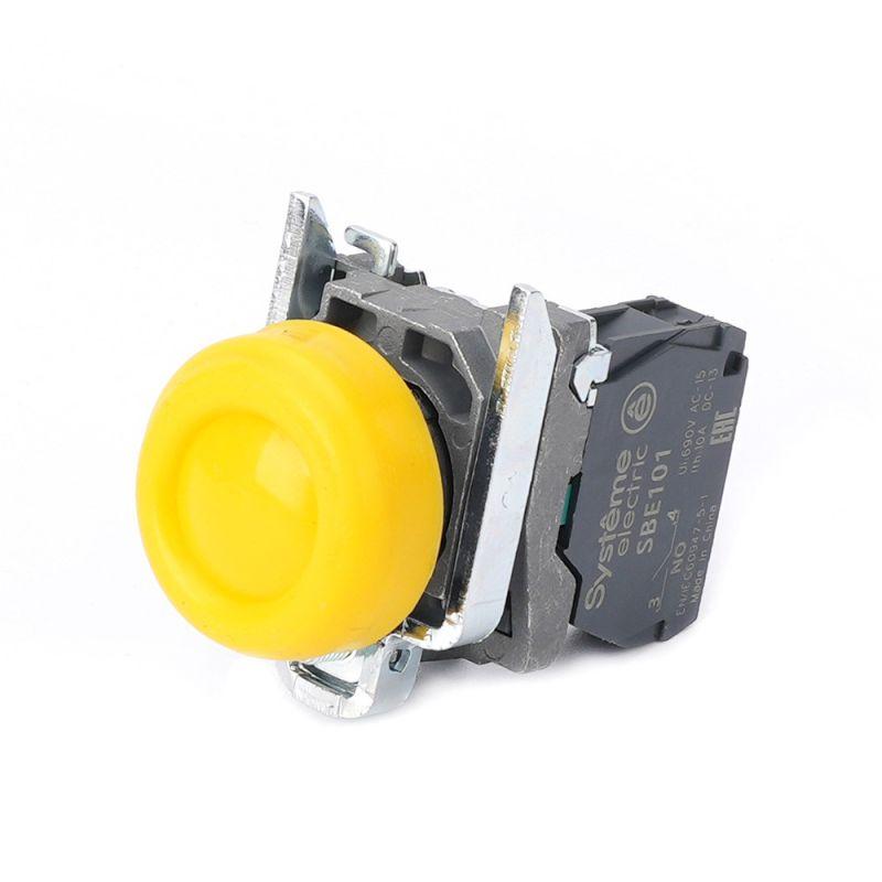 Кнопка модульная SB4 в сборе 22мм выступающая с возвратом металл 1НО желт. SE SB4BP51