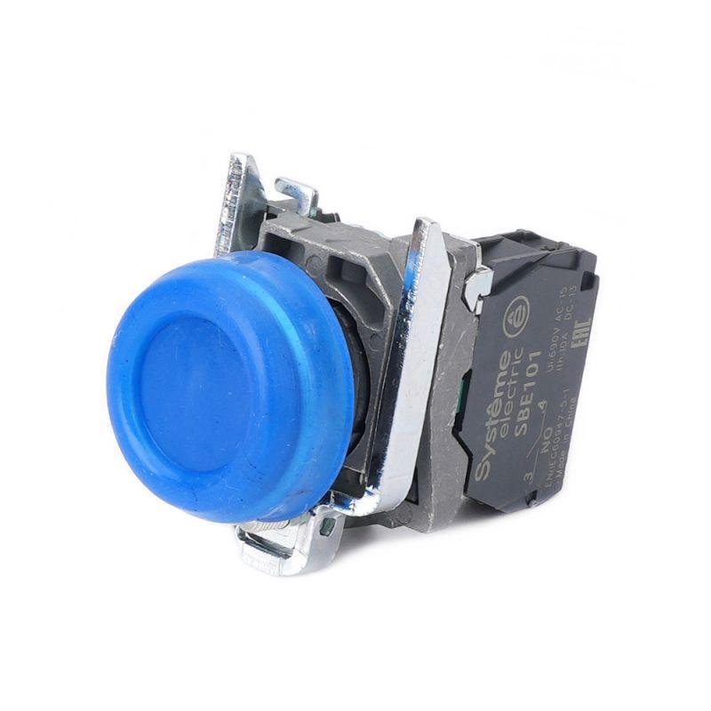 Кнопка модульная SB4 в сборе 22мм выступающая с возвратом металл 1НО син. SE SB4BP61