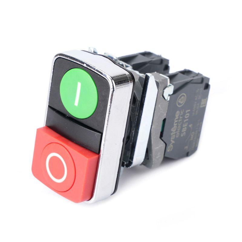 Кнопка двойная SB4 в сборе модуль 22мм зел."I"+красн."O" металл SE SB4BL73415