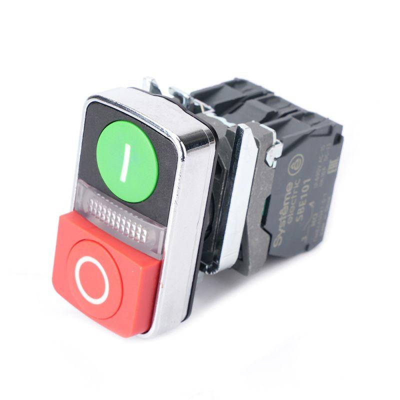 Кнопка двойная SB4 в сборе модуль 22мм зел."I"+сигн. лампа+красн. выступ. "О" металл 24ВDC 1НО+1НЗ SE SB4BW73731B5