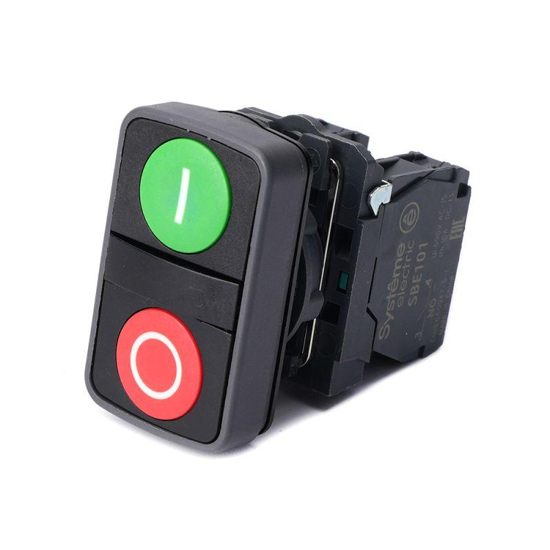 Кнопка двойная SB5 в сборе модуль 22мм зел."I"+красн."O" пластик 1НО+1НЗ SE SB5AA73415