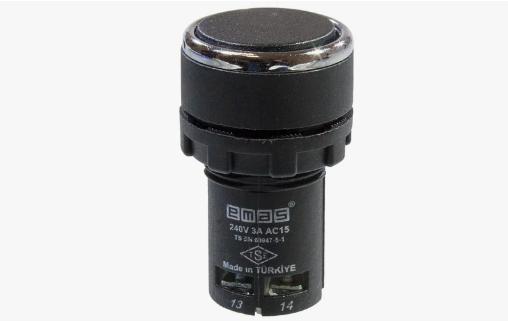 Кнопка нажимная моноблочная 22мм IP 40 1НО+1НЗ черн. EMAS MB102DH