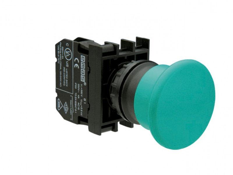Кнопка "Грибок" 1НО без фиксации зел. EMAS B100MY